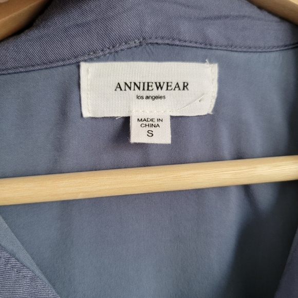 Blue Mineral Washed Button Down Puff Sleeve Bookgirl Academia Shirt Dress - Picture 10 of 12